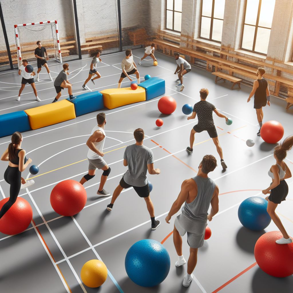 nieuwe spellen proberen in een binnen zaal. Sportspellen