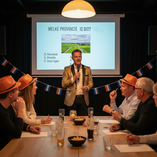 Group of people in a room with a presenter and a screen displaying a question about a province.